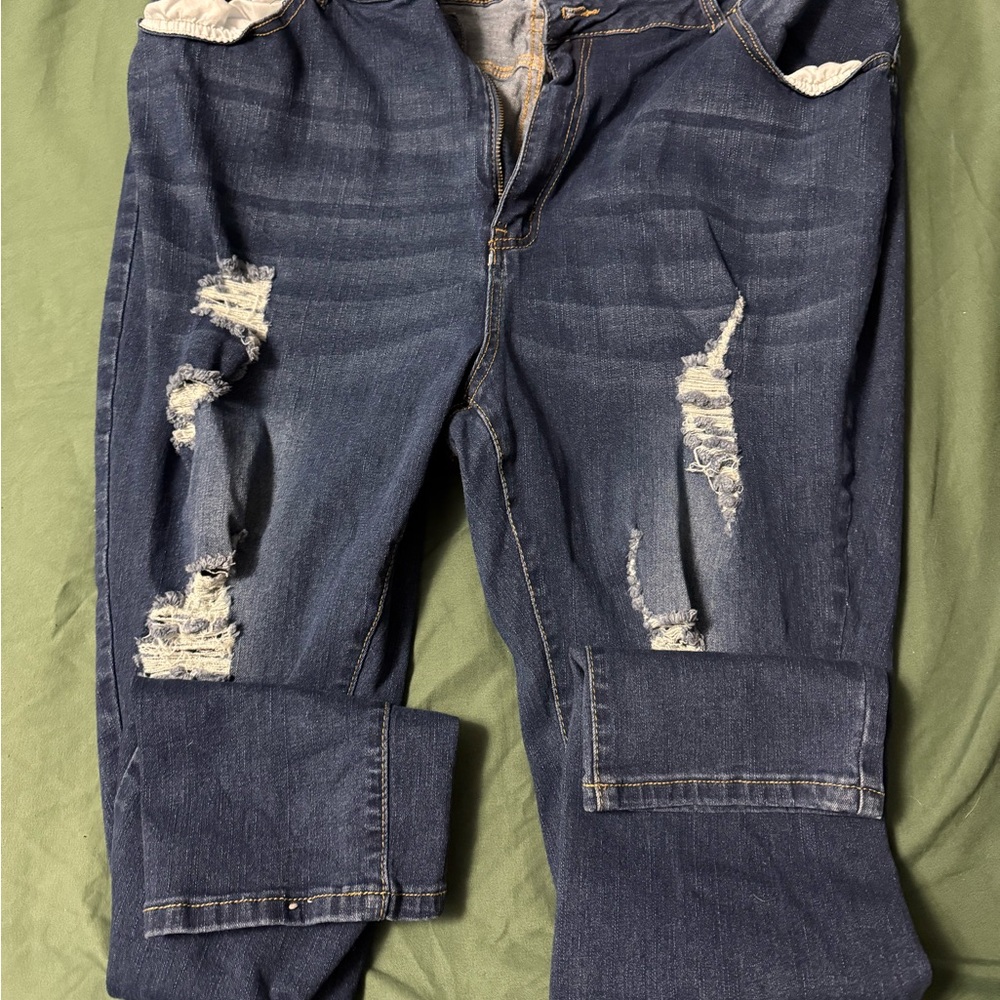 Women's Distressed Blue Jeans